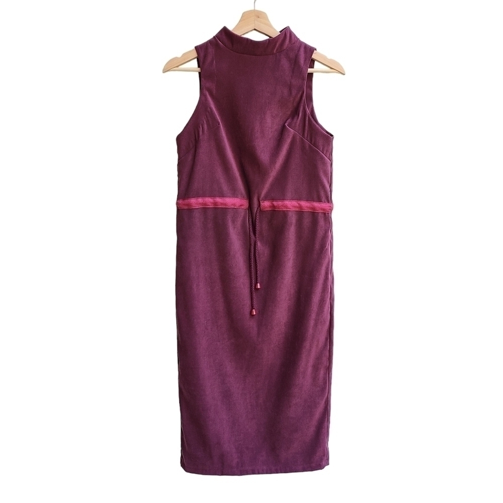 NICHOLAS COUTTS Burgundy Purple Shift Dress with Draw String Waist, Size Small